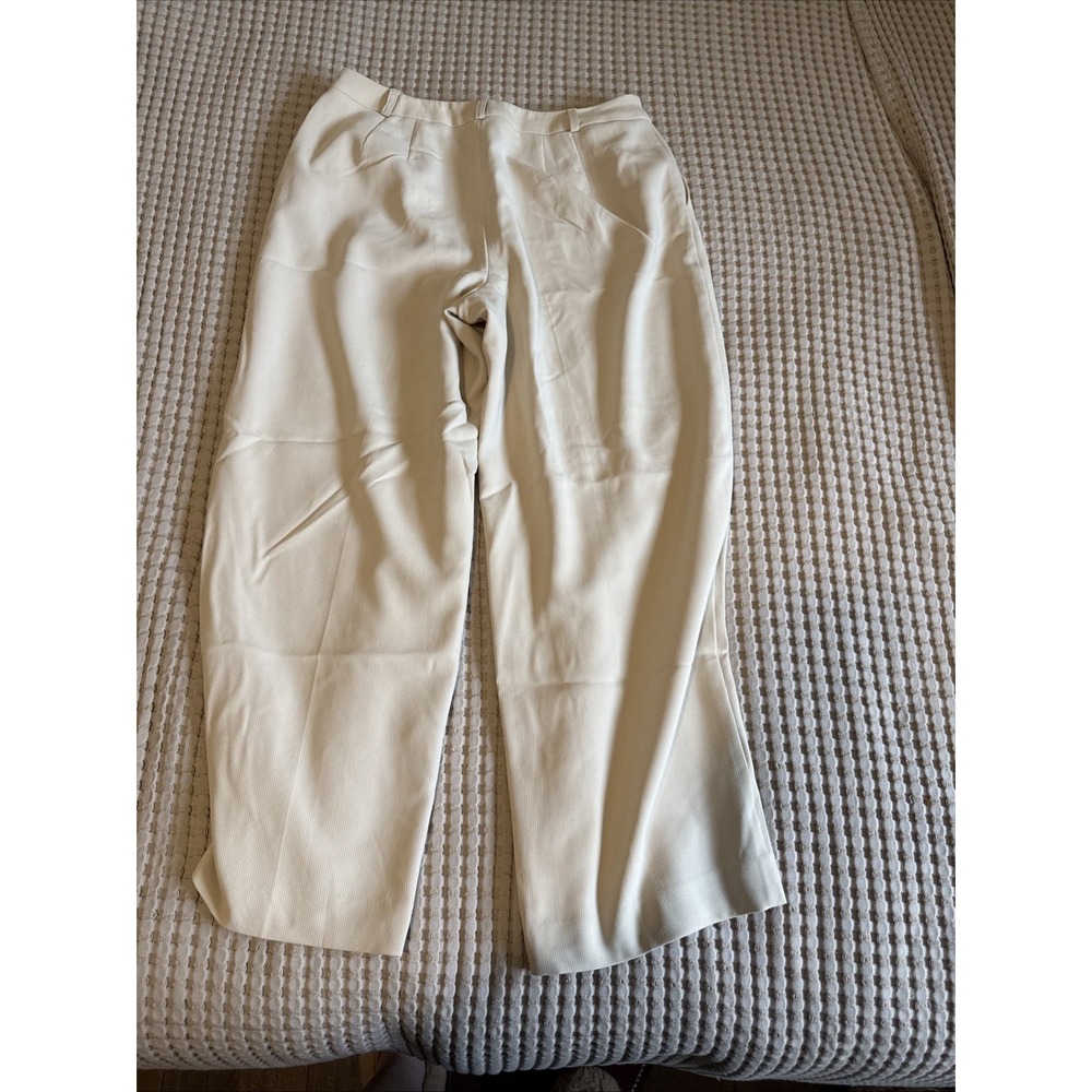 Vintage Talbots Trousers Women's 14P Ivory Wide Leg Corded Triacetate Pants - Picture 8 of 8